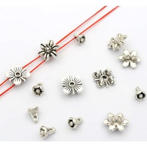 30pcs Anqitue Color 2 4 Holes Spacer Loose Flower Button Metal Charm Beads For Jewelry Making Diy Bracelet Finding Accessoreis