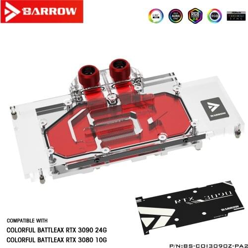 Barrow 3090 3080 GPU Water Block for Colorful BATTLEAX 3090/3080, Full Cover 5v ARGB GPU Cooler, BS-COI3090Z-PA2