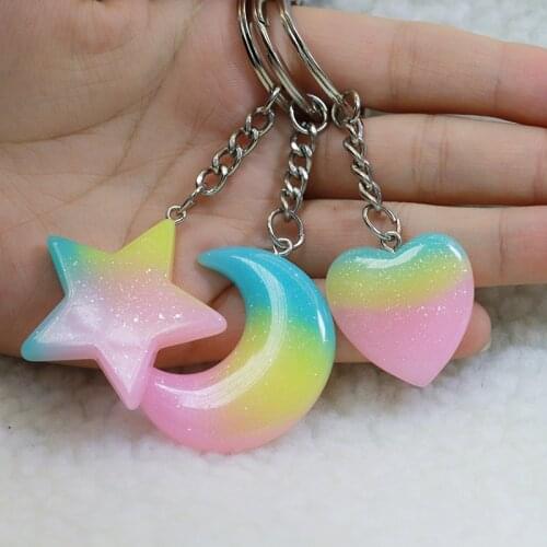 Fashion Sequins Star Moon Heart Keychain for Women Pendant Girls Child Fantasy School Backpack Hanging Ornament Best Friend Gift