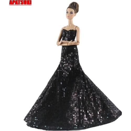 Black Sequin Off Shoulder One-Piece Body Outfits Clothes for Barbie Doll Party Dress for 1/6 BJD Doll Accessories Kid Toys Girl