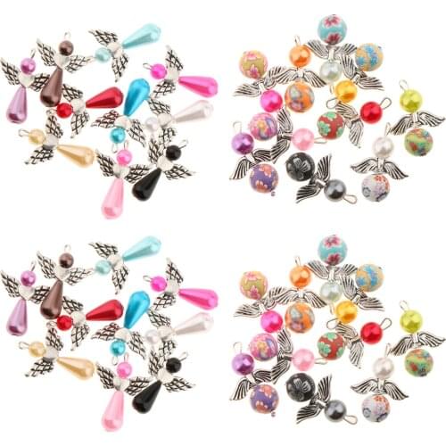 40x Angel Charms Pendants Colored Pearl Clay Beads For Jewelry Making