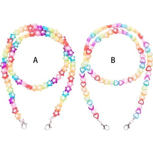 Kids Acrylic Rainbow Colorful Star Heart Beaded Chain Face Mask Holder Lanyard Eyeglass Anti-Lost Strap Necklace String