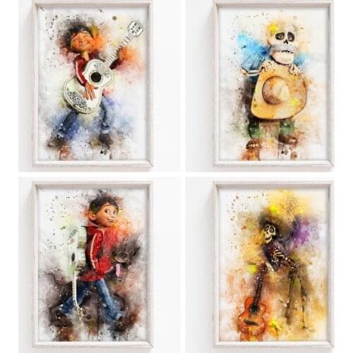 Disney Animation Coco Prints Canvas Art Paintings Cartoons Watercolor Poster Wall Art Picture Nursery Room Home Decoration
