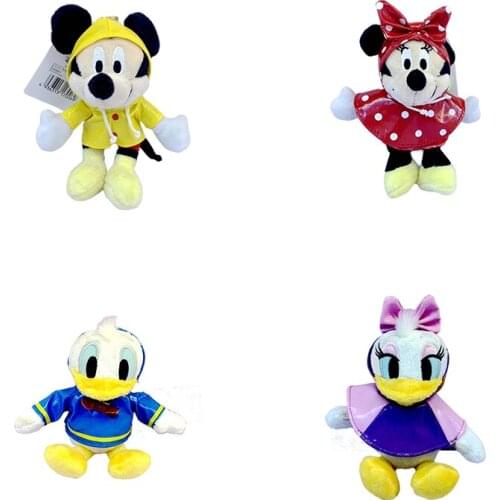 Disney Original Mickey Raincoat Plush Toy Pendent Minnie Donald Daisy Winnie Chip Dale Doll Keyring 10cm