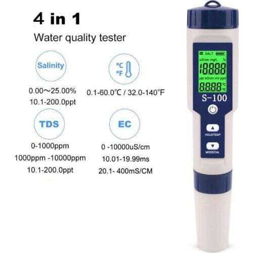YenvQee 4 in 1 Salt/EC/TDS/TEMP Meter Salt Meter Salinity Tester Waterproof Saltmeter Salt Gauge Water Quality Measure Tool