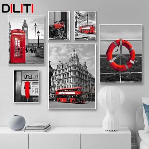 Nordic Style Black and White Canvas Painting Decor London Wall Art Decoration Picture for Living Room Posters and Prints