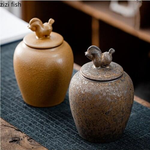 Ceramic Tea Caddy Sealed Jar Storage Tank Food Container Candy Jar Tea Box Tea Organizer Home Desktop Storage Ornaments Tea Can