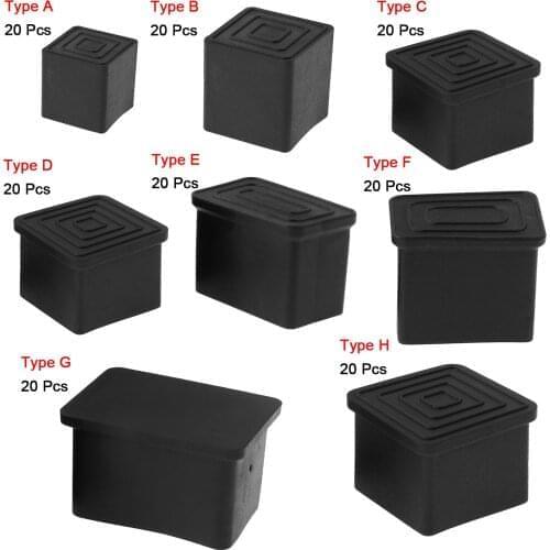 20 Table Legs Caps Anti Slip Feet Cups Rubber Furniture Legs Protectors Chair Tube End Covers Anti Vibration Foot Pads Hardware