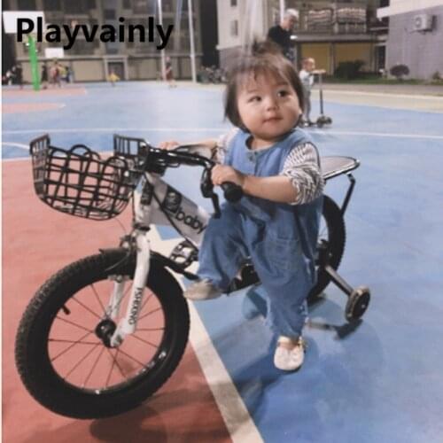 2021 Japense Style New Autumn Kids Boys Girls 2-pcs Sets Black White Stroped Long Sleeves T-shirt+Sleeveless Denim Romper E7398