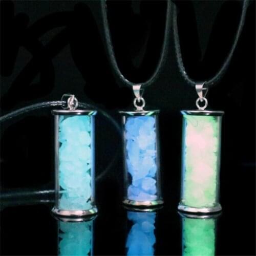 Leather chain Luminous Stone Men Necklaces Pendants Jewelry Glowing In The Dark Natural Stone Bottles Necklace For Women Gifts