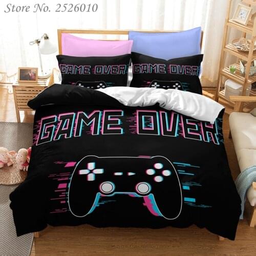 Gamer Controller Print Bedding Set Game Over 3D Character Duvet Cover Set with Pillowcase Twin Full Queen King Bedclothes
