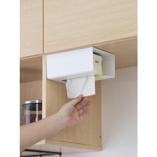 Wall Mounted Self Adhesive Tissue Box Napkin Holder Plastic Garbage Bag Dispenser Storage Rack Kicthen Car Hanging Organizer