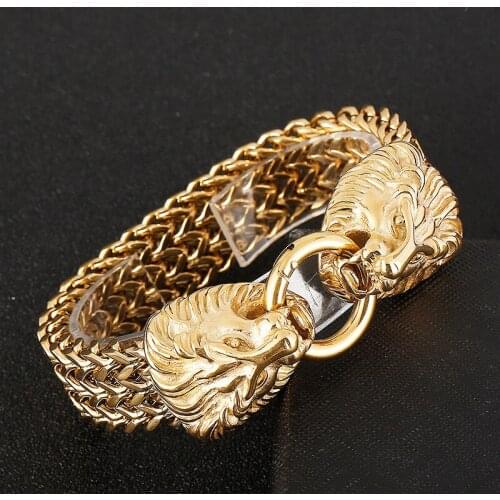 New listing European and American punk trendy titanium steel creative lion head bracelet