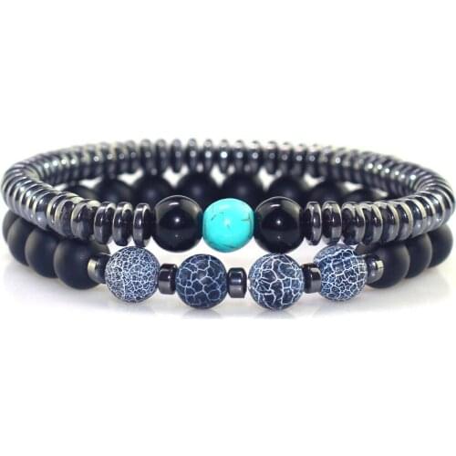 New Arrival Simple Natural Stone Couple Bracelet 2Pcs/set Healing Balancet Magnetic Hematite Bead Bracelet For Men Women Gift