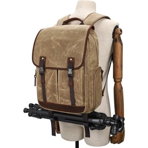 2020 New Arrival Waterproof Vintage Leather Canvas Outdoor Camera Bags Shockproof DSLR Backpack Wear-resistant Photography Bag