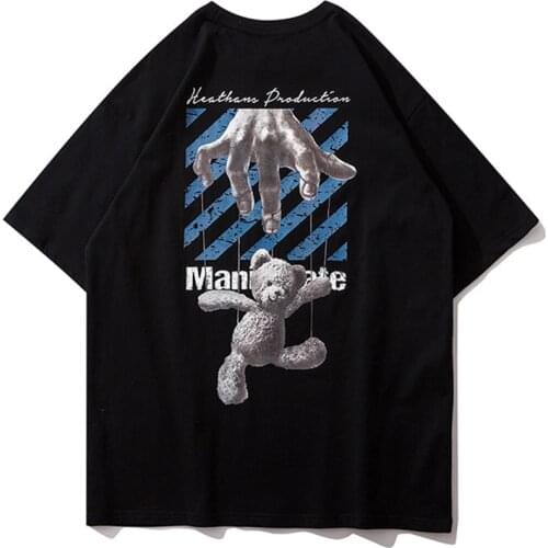 Couple Puppet Bear Print Round Collar Loose T-shirt Dark Retro Short-sleeved T-shirt Port Of The Wind