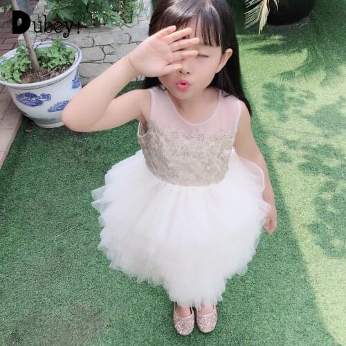 Princess Dress Champagne Formal Gown Fluffy Dresses for Baby Girl Elegant Birthday Party Prom Sleeveless Layered Dress