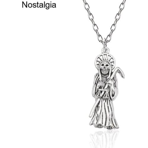 Nostalgia Witchcraft Punk Witch Ghost Skull Halloween Jewelry Ouija Necklaces Wizard Holding Scepter Large Charms Pendant