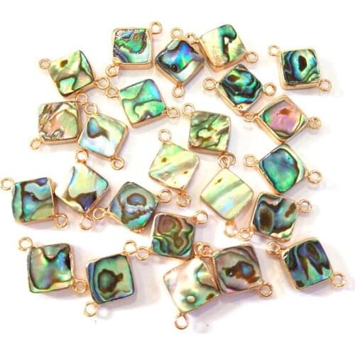 Natural Shell Pendants Square Shape Double hole connector Pearl Charm for Jewelry Making DIY Bracelet Necklace Accessories