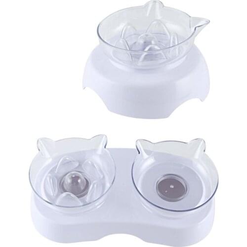 Pet Transparent Double Bowl Neck Protection Dog Cat Anti-slip Feeder Food Bowls