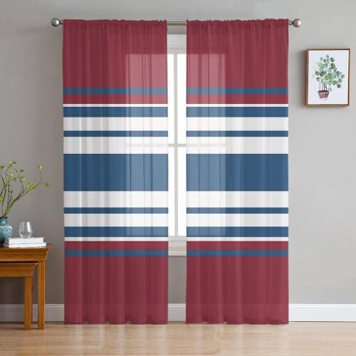 Geometric Rectangle Stripes Sheer Curtains for Living Room Bedroom Kitchen Chiffon Tulle Curtains Home Hotel Coffee Decor