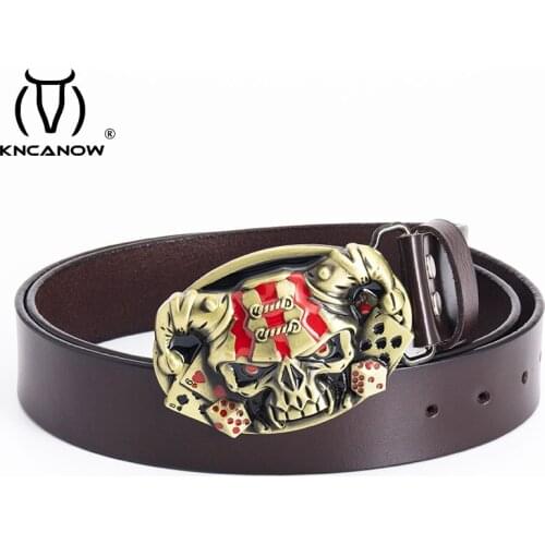 Mens Leather Belt Joker Poker Card Retro Cool Head Buckle Strap Demon Clown Skull Punk Style Hip Hop Cowboy Jeans Waistband