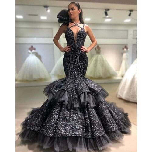 Sexy Black Spaghetti Strap Crisscross Flower Backless Sleeveless Glitter Fabric Mermaid Prom Dresses