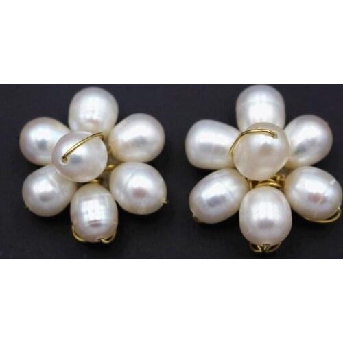 MOP Shell Pearls Earrings White Shell Pearls Stone Wired Flower Dangle Earrings Beads Wedding Party Earrings Handmade Connectors