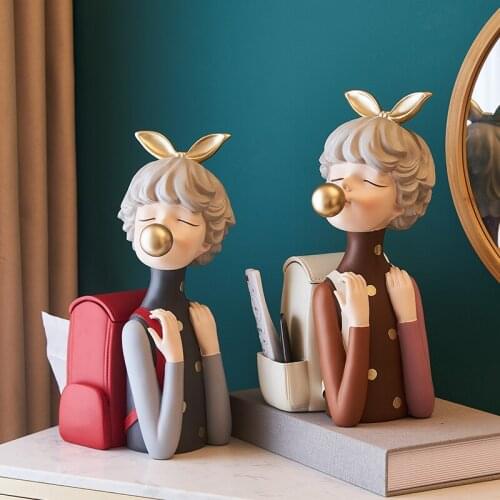 Nordic Girl Statue Figurine Tissue Paper Boxes Creative Table Napkins Holder Home Office Storage Room Decoration Accessories
