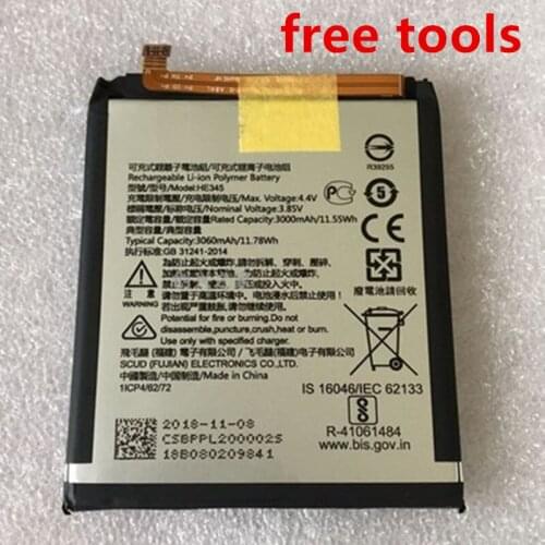 HE345 3060mAh Replacement Battery For Nokia 6 2nd 6 2018 TA-1054 HE 345 Batteries Bateria + Free Tools