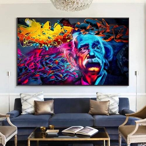 Modern Art Street Graffiti Wall Art Canvas Einstein Posters And Prints Spray Painting Art Pictures For Living Room Decoration