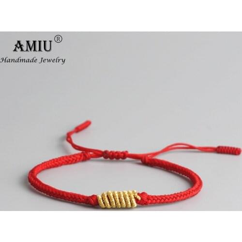 AMIU Tibetan Buddhist Gold-color Lucky Charm Tibetan Bracelets & Bangles For Women Men Handmade Knots Rope Bracelet