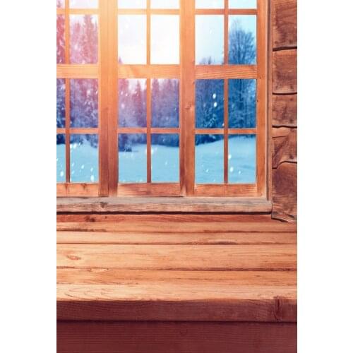 VinylBDS Wood Floor Backgrounds For Photo Studio Window Snow Photography Backdrops Winter Backdrop For Newborn
