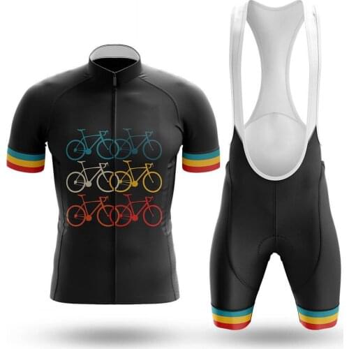 Vintage Bikes Cycling Jersey Set Sport Team Bike Men Clothing Quick Dry Summer Sleeve Cycling Road Ride Shirt Bib Short Gel Pad