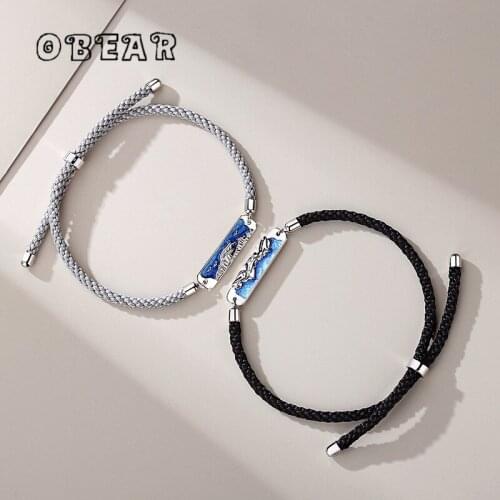 OBEAR 925 Sterling Silver Creative Eachother Adjustable Bracelet Women Men Couple Love Anniversary Gift Jewelry