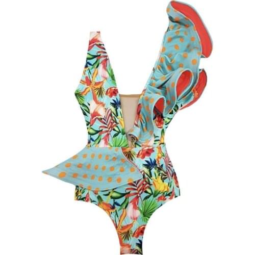 2020 Women One Piece Swimsuit Strappy Bandege Swimwear Backless Sexy Ruffled Bikini Bathing Suit Beachwear Monokini