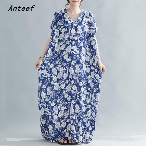 Short sleeve cotton satin vintage floral dresses for women casual loose maxi long woman summer beach dress elegant clothes 2021