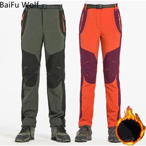Winter Men Women Camping Hiking Pants Sport Outdoor Softshell Trousers Waterproof Windproof Thermal Trekking Ski Pants Plus Size