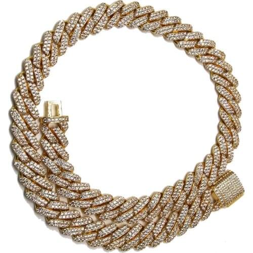 19mm Iced out prong cuban link chain 18K Gold plating Miami chain
