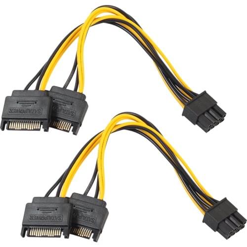 2PCS NEW Dual SATA 15pin to 8pin(6+2) Video Card Powr Adapter Cable 20cm PCI-E SATA Power Supply Cable 15- pin to 8 pin cable