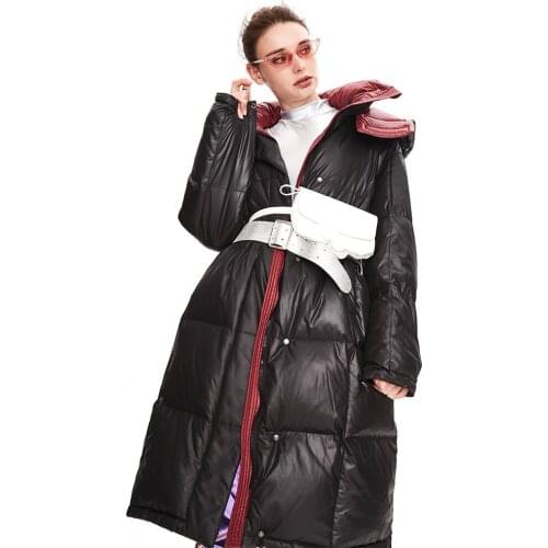 2020 Winter Thick Stand Collar Hooded White Duck Down Windproof Loose Style Women Warm Long Coat Casaco Feminino