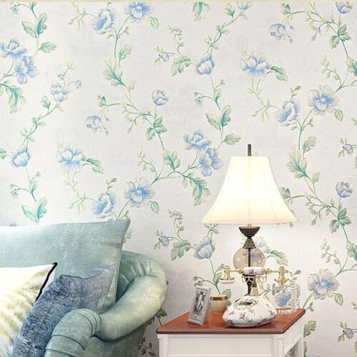 Blue Bedroom Non-Woven 3d Wallpaper Roll American Pastoral Tree Vine Small Floral Wall papers Bedroom Home Decoration Wallpapers