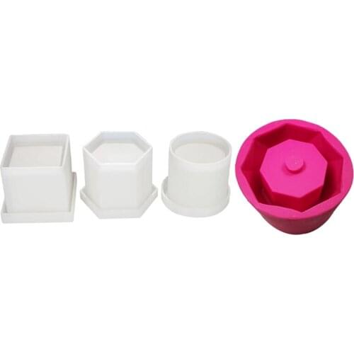 6 Pack Big Diy Planter Pot Mold Hexagon Cubic and Cylinder Resin Mold & 1x Plant Pots, Silicone Molds, Plaster Cement