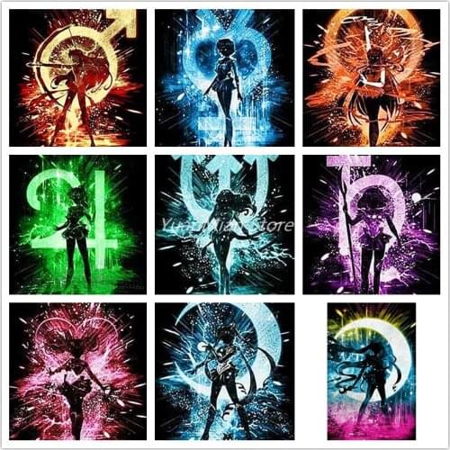 5D Diy Full Square/Round Drill Diamond Embroidery Sailor Moon Diamond Painting Cartoon Resin Rhinestones Diamond Mosaic Kid