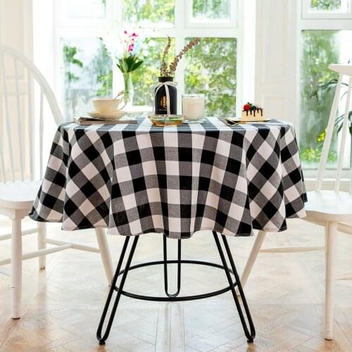 American Style Round Tablecloth Cotton Linen Hotel Wedding Banquet Party Decoration Red Black Plaid Table Cover Table Overlays