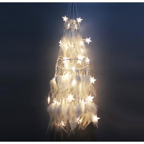 White Double Layer Night Light Catching Dream Net Wind Chime Graduation Gift Souvenir Pendant Room Decoration Outdoor Decor