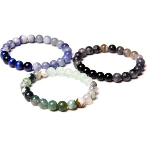 Blue Black Green Natural Stone Bracelet Agates Labradorite Fluorite Lapis Lazuli Beads Mixed Bangles For Women Men Reiki Jewelry