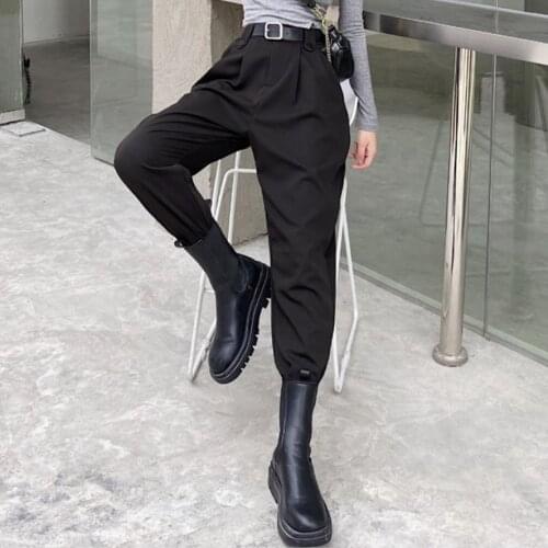 2021 Spring/autumn Casual Women Harem Suit Pants High Waist Straight Black Pants Loose Streetwear Trousers Clothes