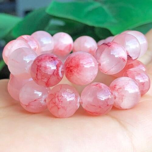 Natural Stone Cherry Veins Chalcedony Jades Beads Round Loose Spacer Beads For Jewelry Making DIY Bracelet Necklace 4/6/8/10MM