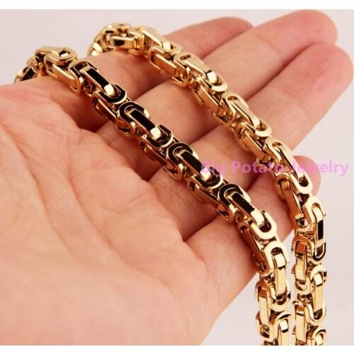 5/6/8mm Width Fashion Jewelry 316L Stainless Steel Gold Byzantine Box Chain Mens Womens Necklace&Bracelet 8-40inch